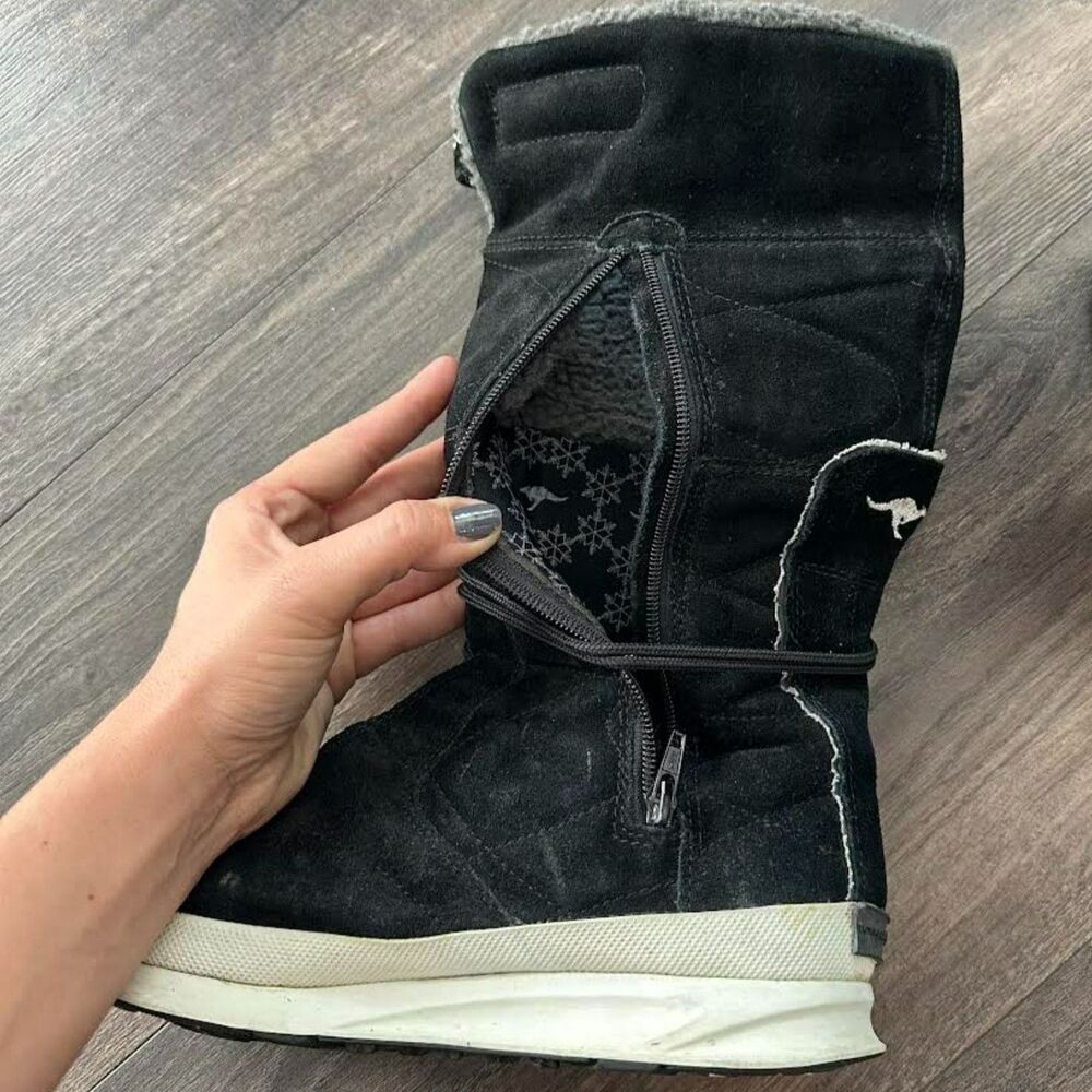 Vintage KangaRoos FreeRide Black Leather Boots Tall Zip Winter Insulated Size 10 - Picture 8 of 9